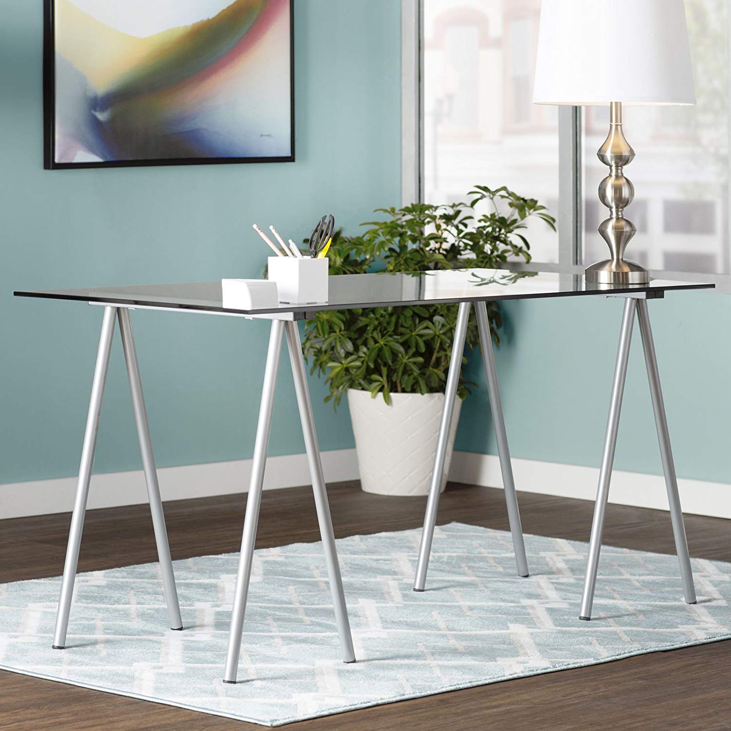 Latitude Run Anatolia Glass-Top Writing Desk