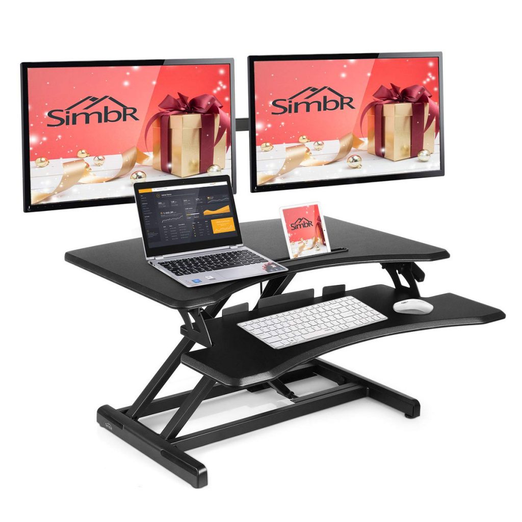 SIMBR standing desk converter with dual monitor