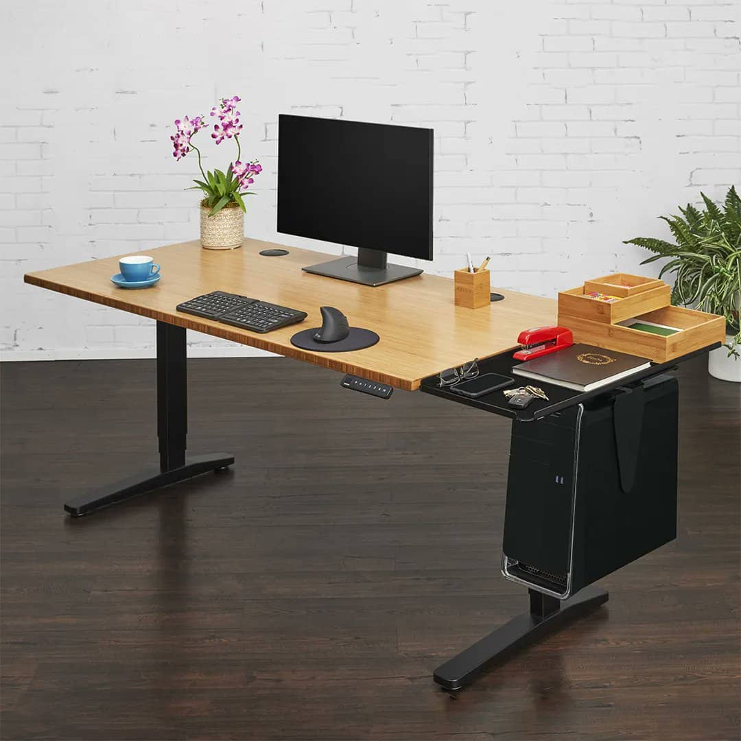 Vari Table 60W Computer Desk, Butcher Block/Slate