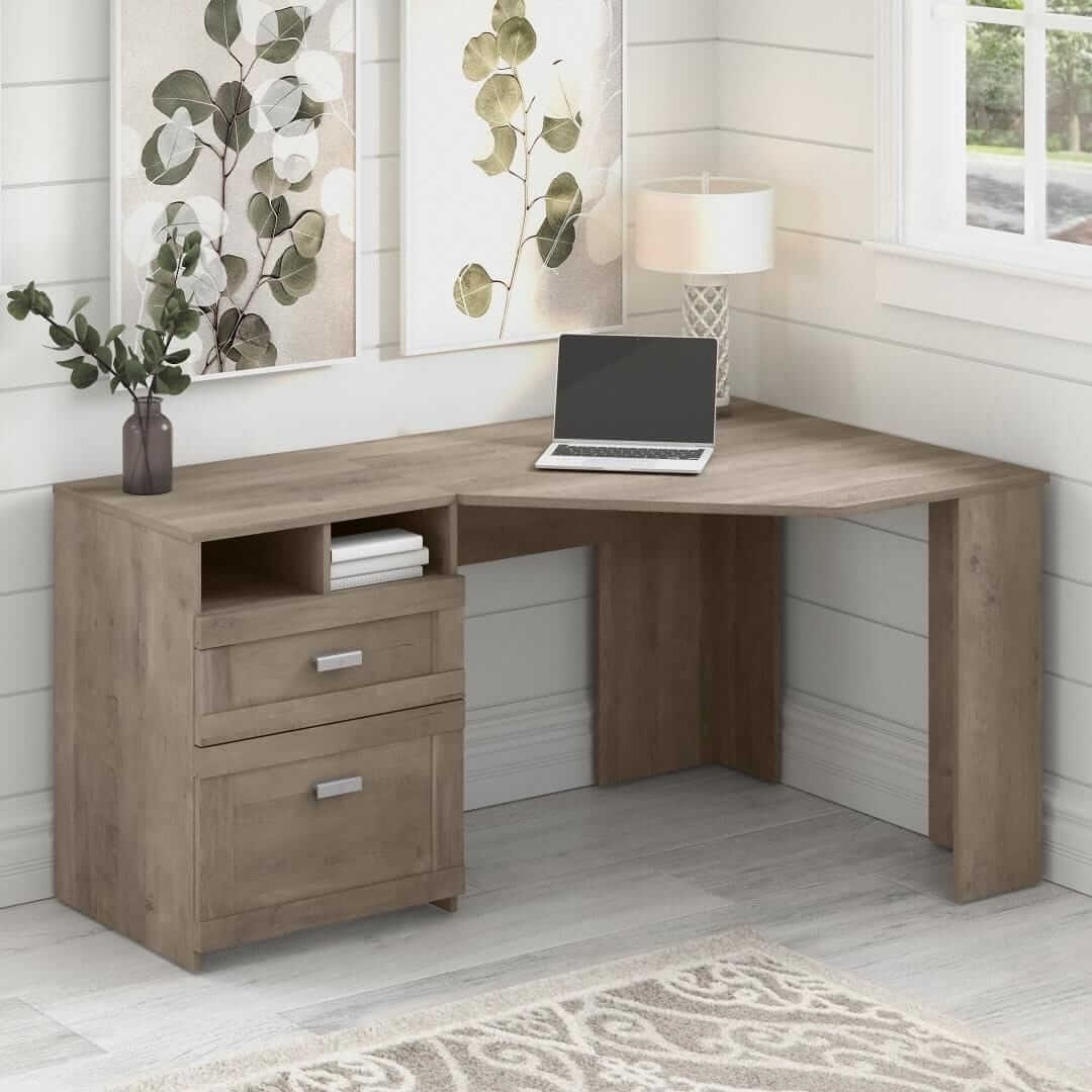 wood corner desk with storage